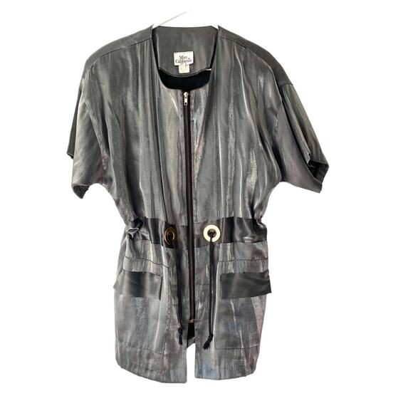 Miss California Apparel Vintage 70s Silver Metallic Zipper Jacket Drawstring MED - Picture 1 of 8
